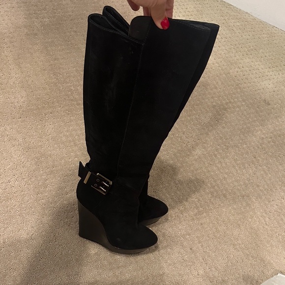 Brian Atwood Black Over the Knee Wedge Boots - Picture 4 of 10